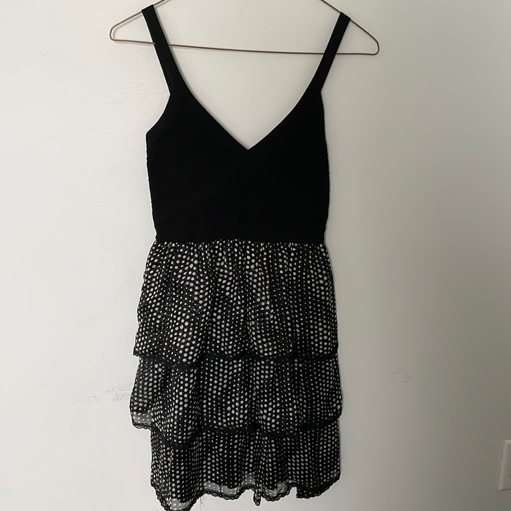 Bebe Silk Ruffled Dot Dress